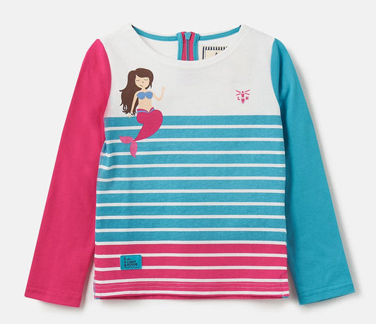 Lighthouse Kids Causeway long sleeve tee - Stripe / Mermaid Print