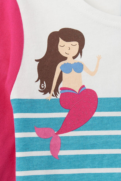 Lighthouse Kids Causeway long sleeve tee - Stripe / Mermaid Print