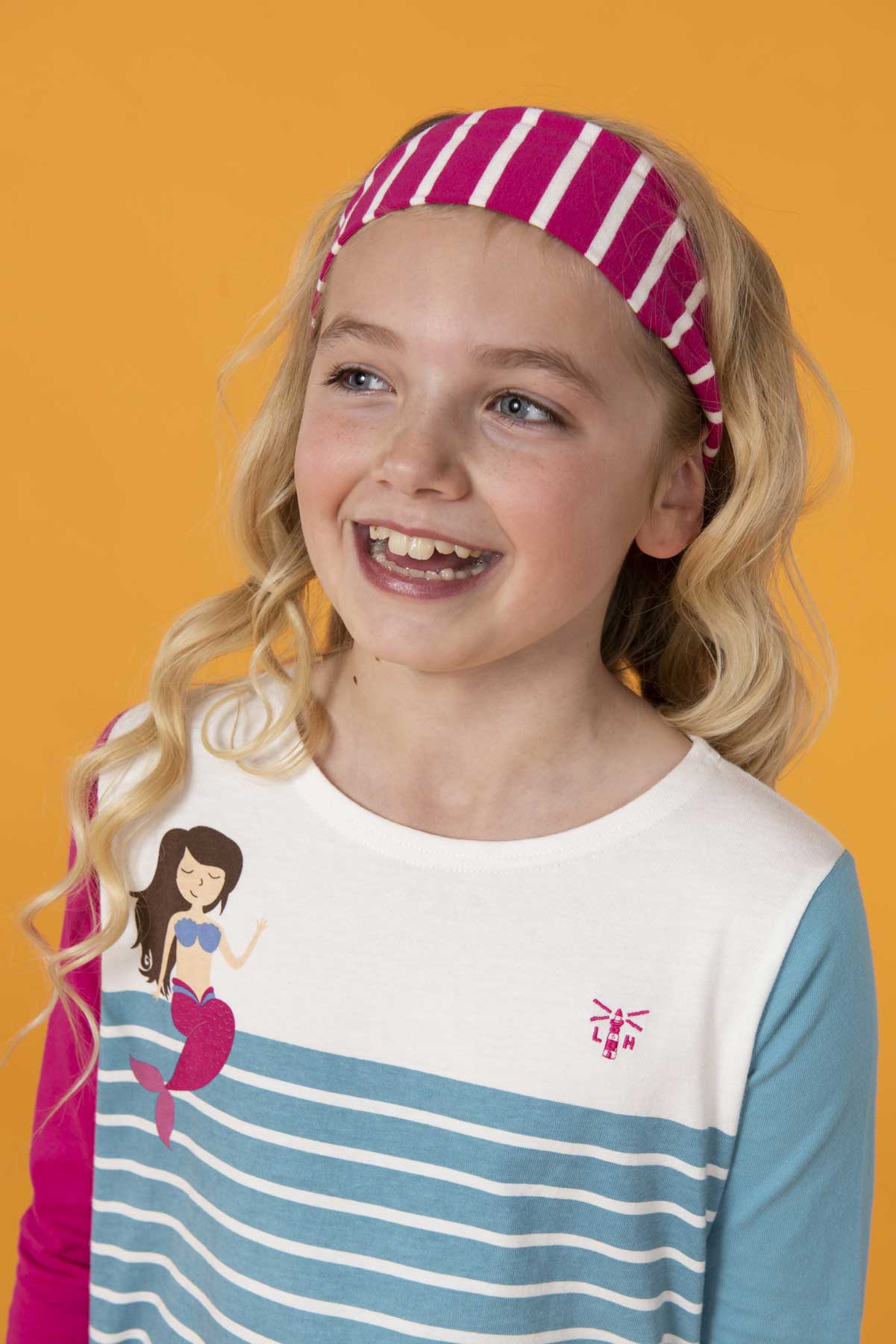 Lighthouse Kids Causeway long sleeve tee - Stripe / Mermaid Print