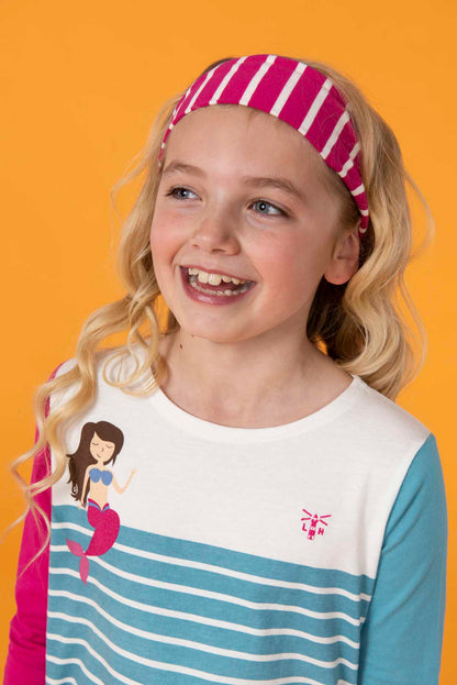 Lighthouse Kids Causeway long sleeve tee - Stripe / Mermaid Print