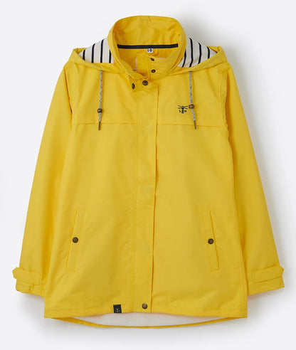 Lighthouse womens jacket yellow with hood and striped lining lightweight raincoat