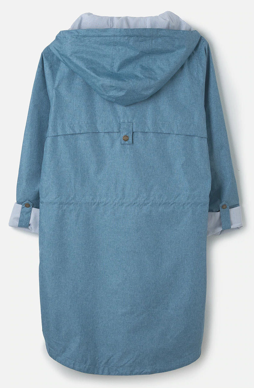 Soft Teal waterproof women's Alice rain jacket from Lighthouse with fine stripe pattern lining.