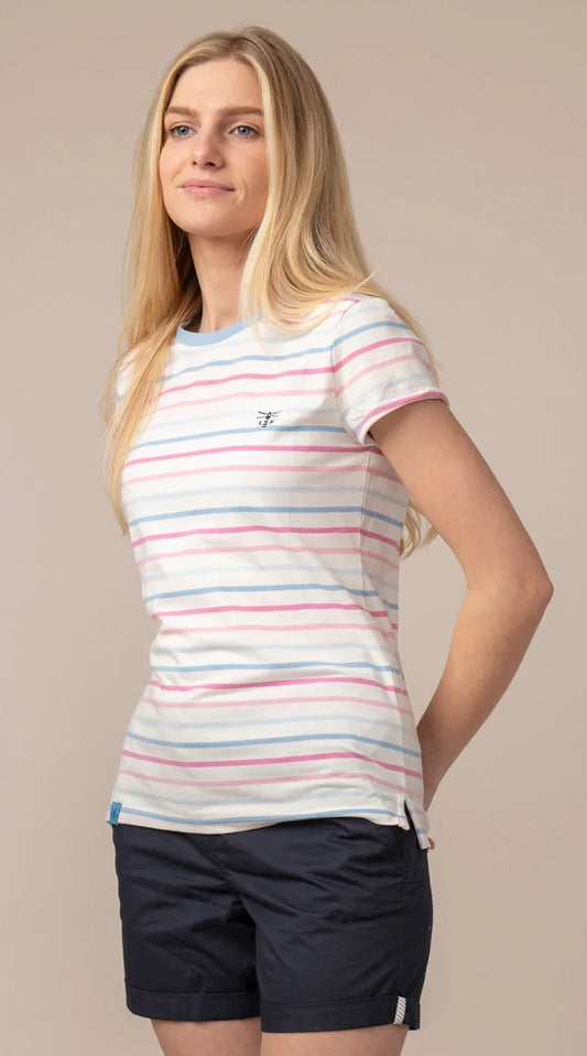 Lighthouse Womens 'Causeway' Short Sleeve Tee - Pink / Blue Stripe