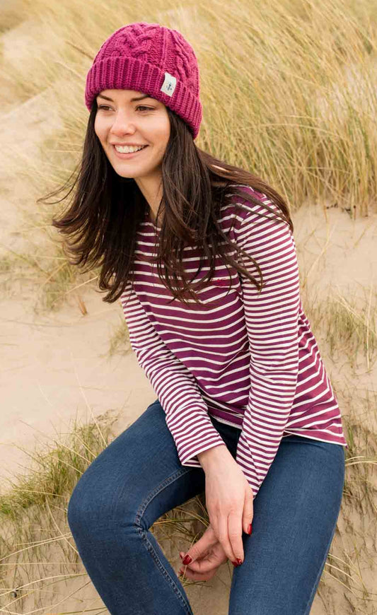 Lighthouse Womens 'Causeway' Long Sleeve Tee - Plum Stripe