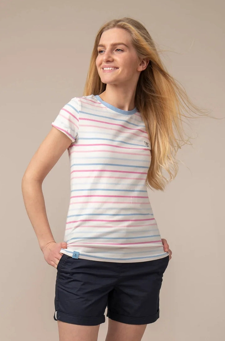 Lighthouse Womens 'Causeway' Short Sleeve Tee - Pink / Blue Stripe