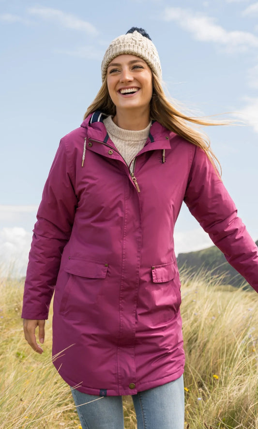 Lighthouse women's Iona Long padded waterproof coat in Berry.