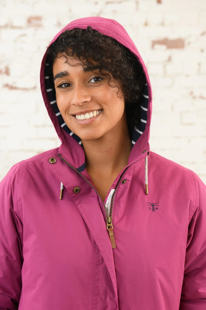 Lighthouse women's padded waterproof Iona Long jacket with stripe lining.