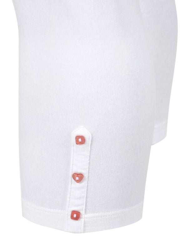 Mudd & Water women's Island leggings in White with heart and square buttons.