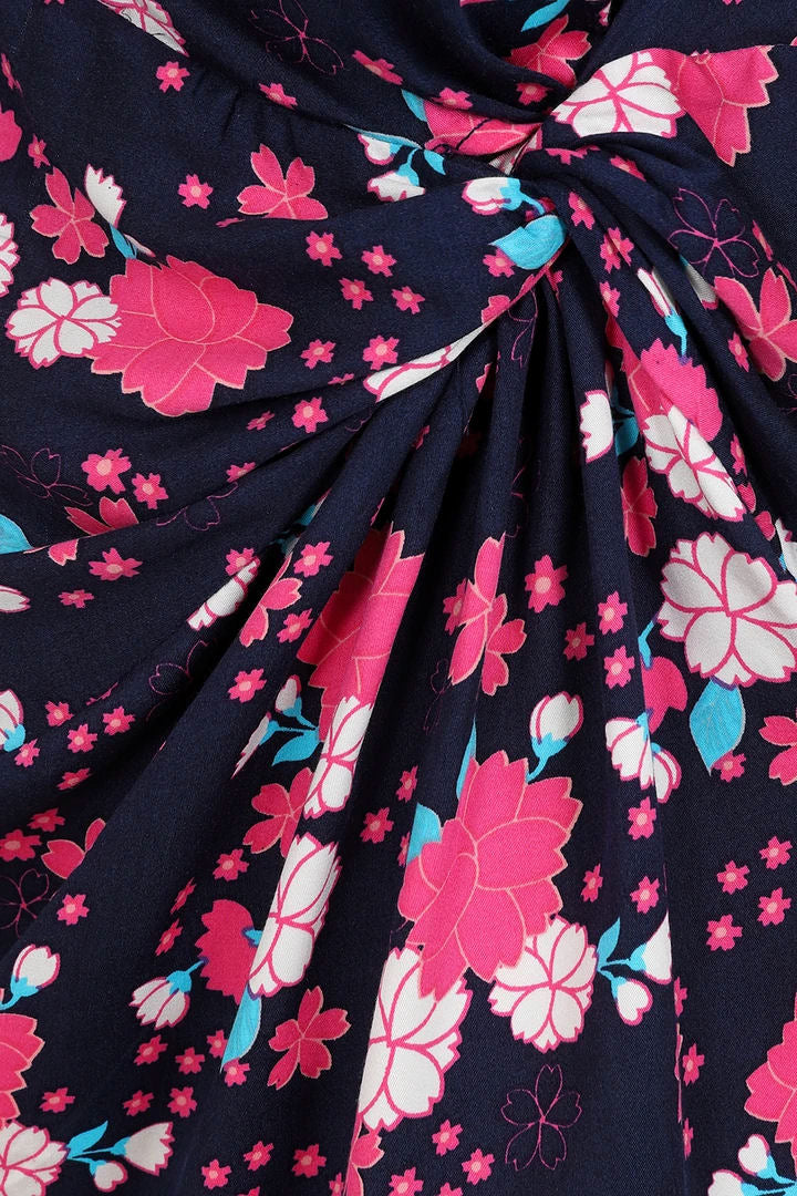 Mudd & Water Womens Twist Side 'Kyoto' Dress - Flower Print Navy