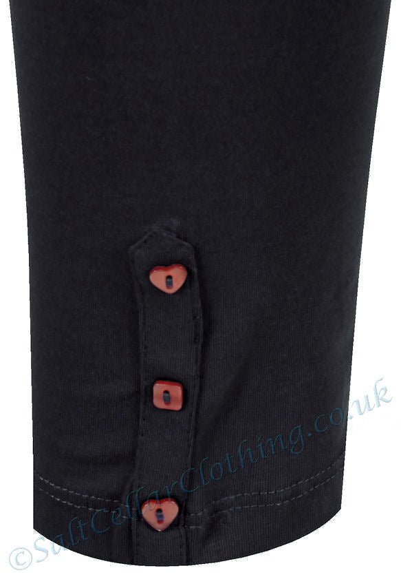Mudd & Water women's Lucky leggings in black with heart and square buttons.