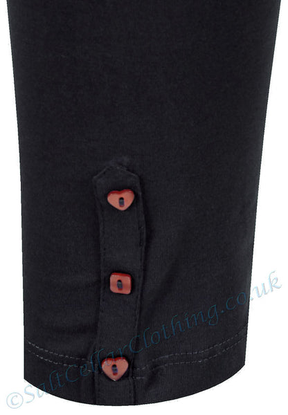 Mudd & Water women's Lucky leggings in black with heart and square buttons.