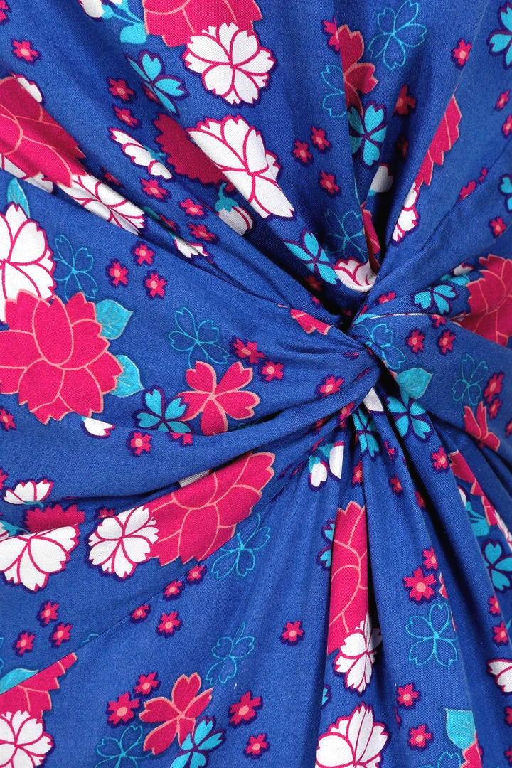 Mudd & Water Womens Twist Side Kyoto Dress - Flower Print Cobalt