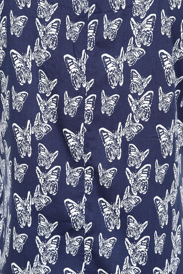 Mudd & Water Womens 'Calla Top' - Navy Butterfly Print