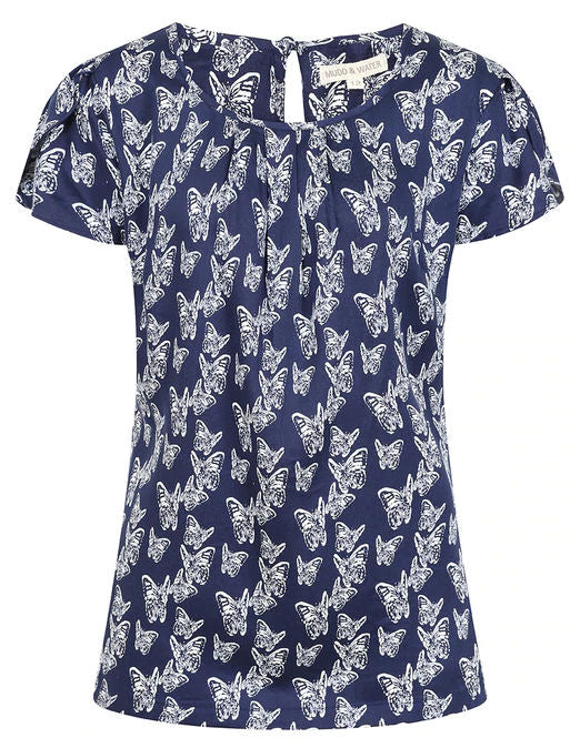 Mudd & Water Womens 'Calla Top' - Navy Butterfly Print