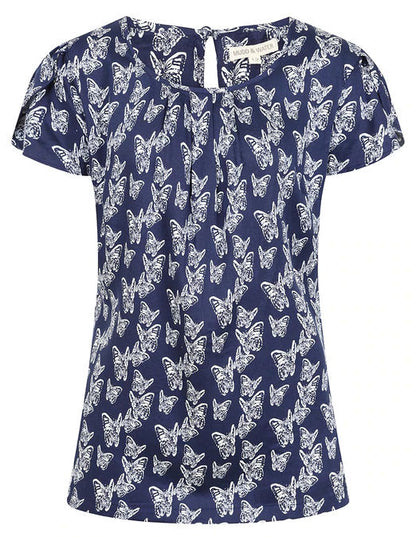 Mudd & Water Womens 'Calla Top' - Navy Butterfly Print
