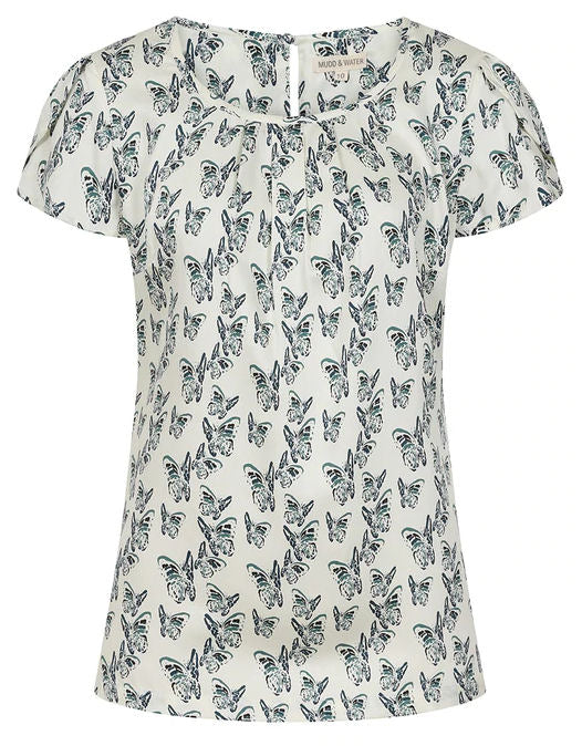 Mudd & Water Womens 'Calla Top' - White Butterfly Print