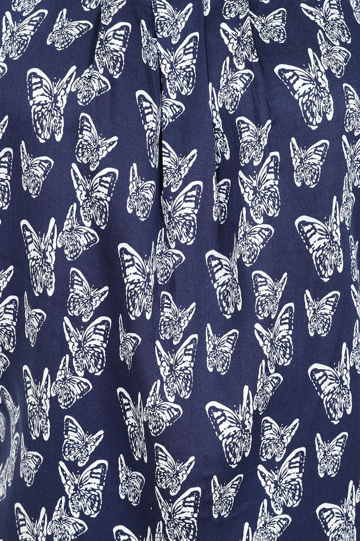 Mudd & Water Womens 'Calla Top' - Navy Butterfly Print