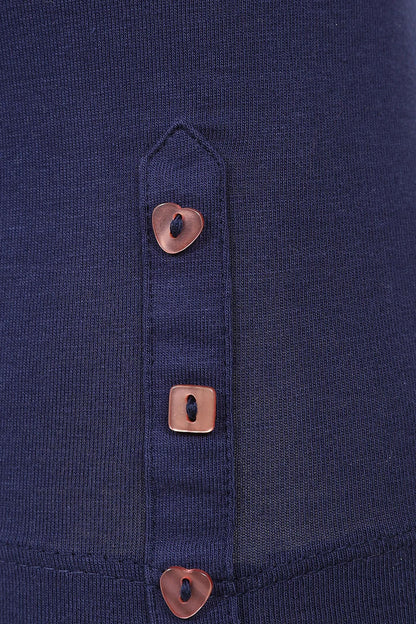 Mudd & Water women's Island leggings in Navy with heart and square buttons.