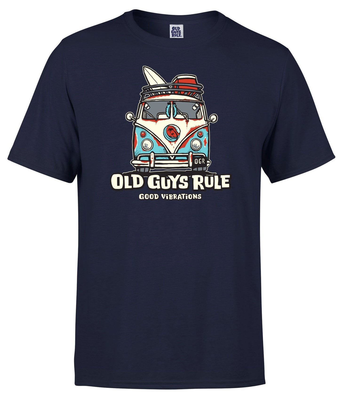 Old Guys Rule Mens 'Good Vibrations 3' Printed T-Shirt - Navy