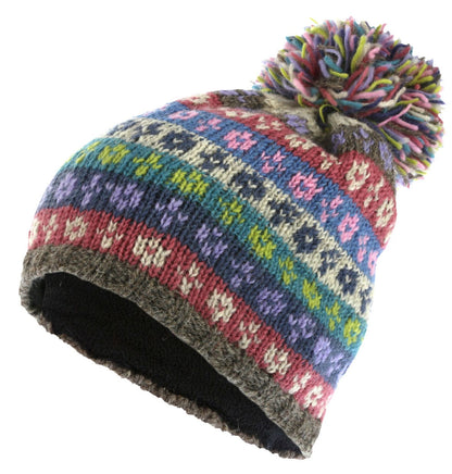 Pachamama Adults Bloomsbury Knitted Bobble Beanie Mulitcolour Stripe