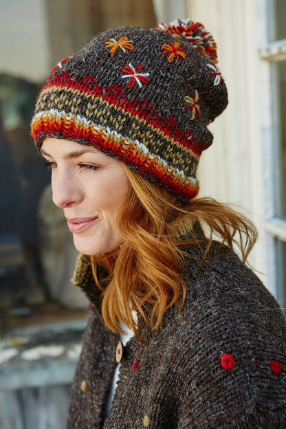 Pachamama Adults 'Littlehampton' Knitted Bobble Beanie - Bark