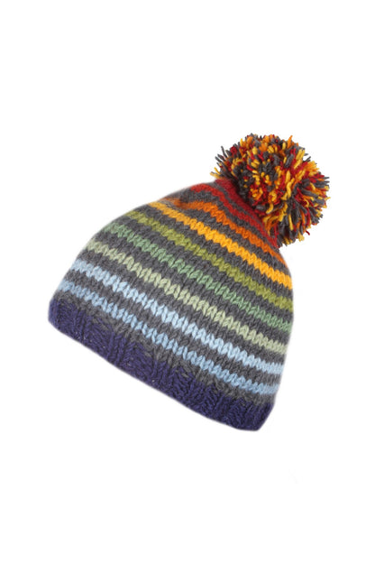 Pachamama Adults 'Vancouver' Knitted Bobble Beanie - Rainbow Stripe