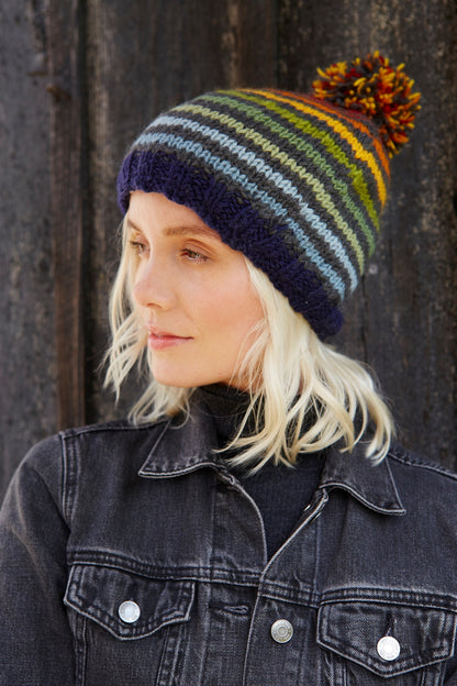 Pachamama Adults 'Vancouver' Knitted Bobble Beanie - Rainbow Stripe