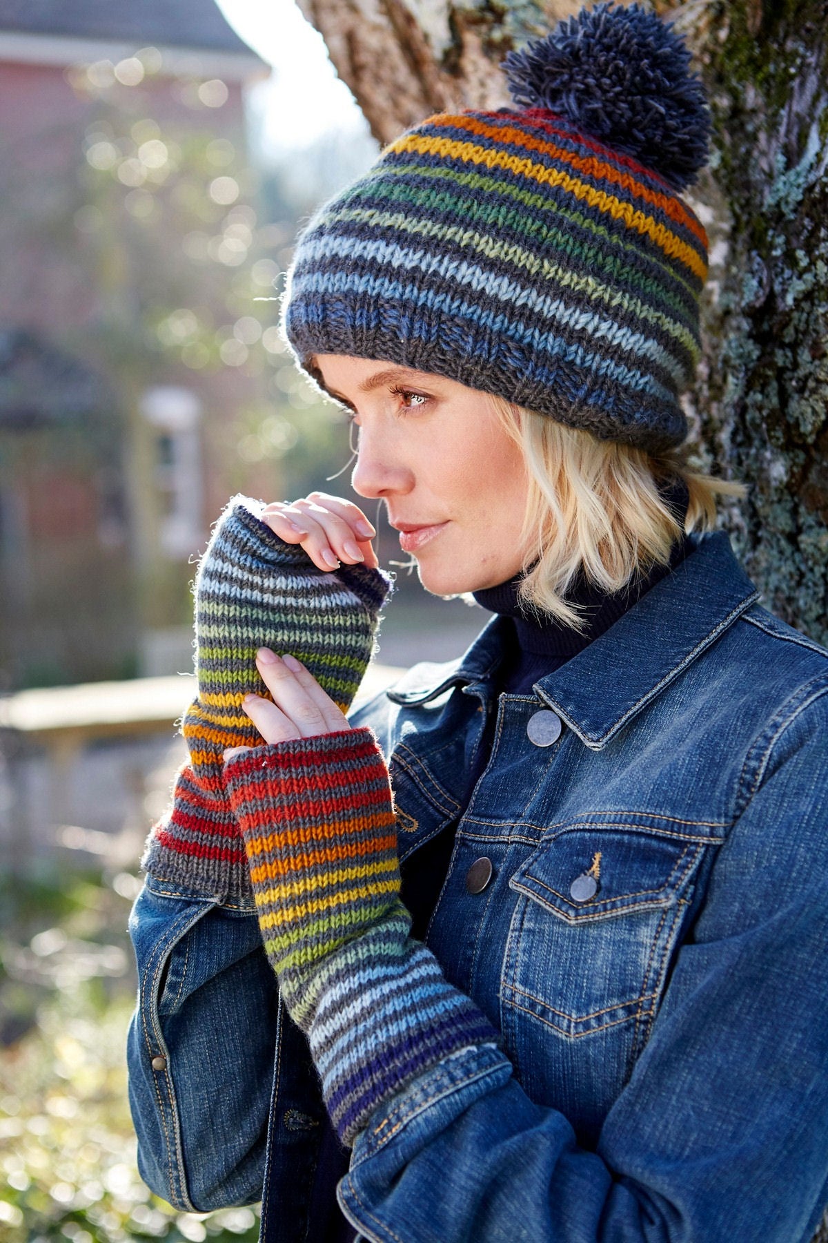 Pachamama Adults 'Vancouver' Knitted Bobble Beanie - Rainbow Stripe
