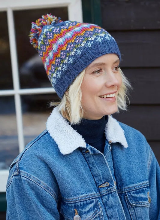 Pachamama Adults 'Clifden' Knitted Bobble Beanie - Denim Blue