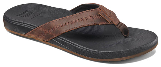 Reef Mens 'Cushion Phantom Leather' Flip Flops - Black / Brown