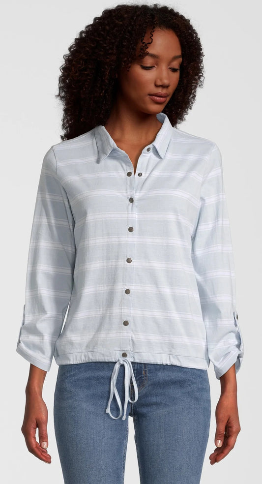 Rupert & Buckley Womens 'Tawt' Jersey Roll Sleeve Shirt - Ice Blue Stripe