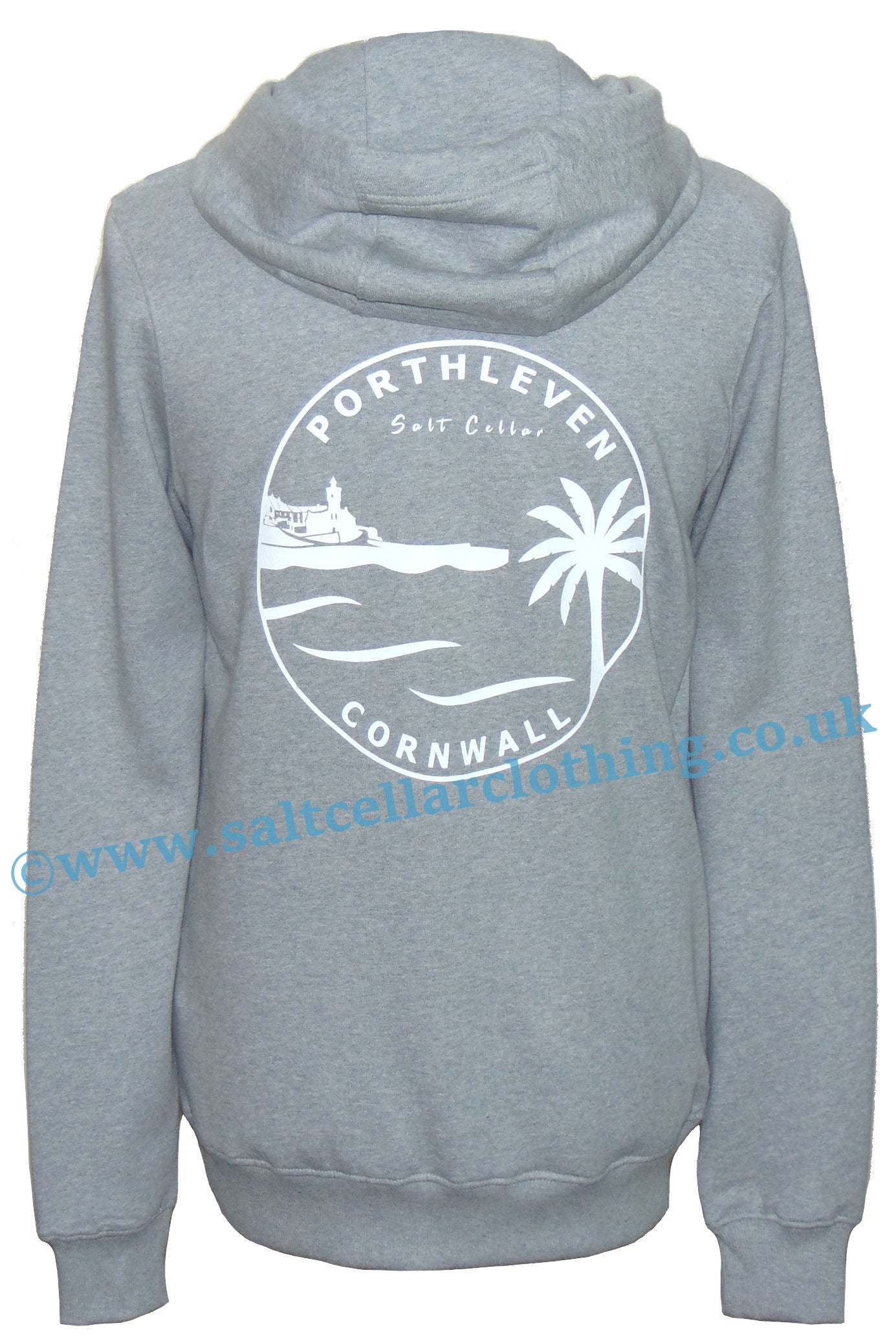 Men's Porthleven Cornwall printed hoody in grey marl
