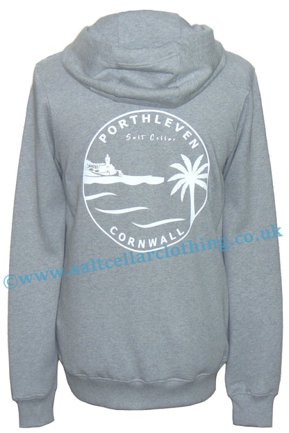 Men's Porthleven Cornwall printed hoody in grey marl