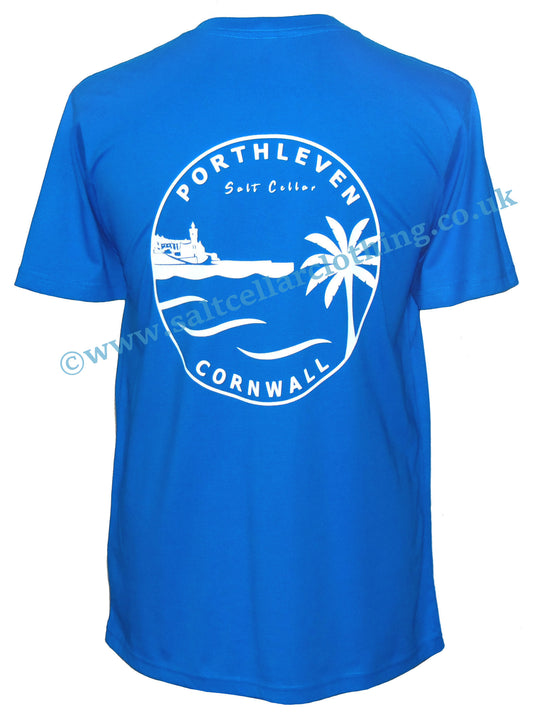 Men's crew neck tee with Porthleven Cornwall back print from Salt Cellar