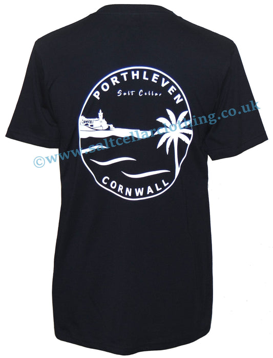 Porthleven Cornwall men's printed tee in navy