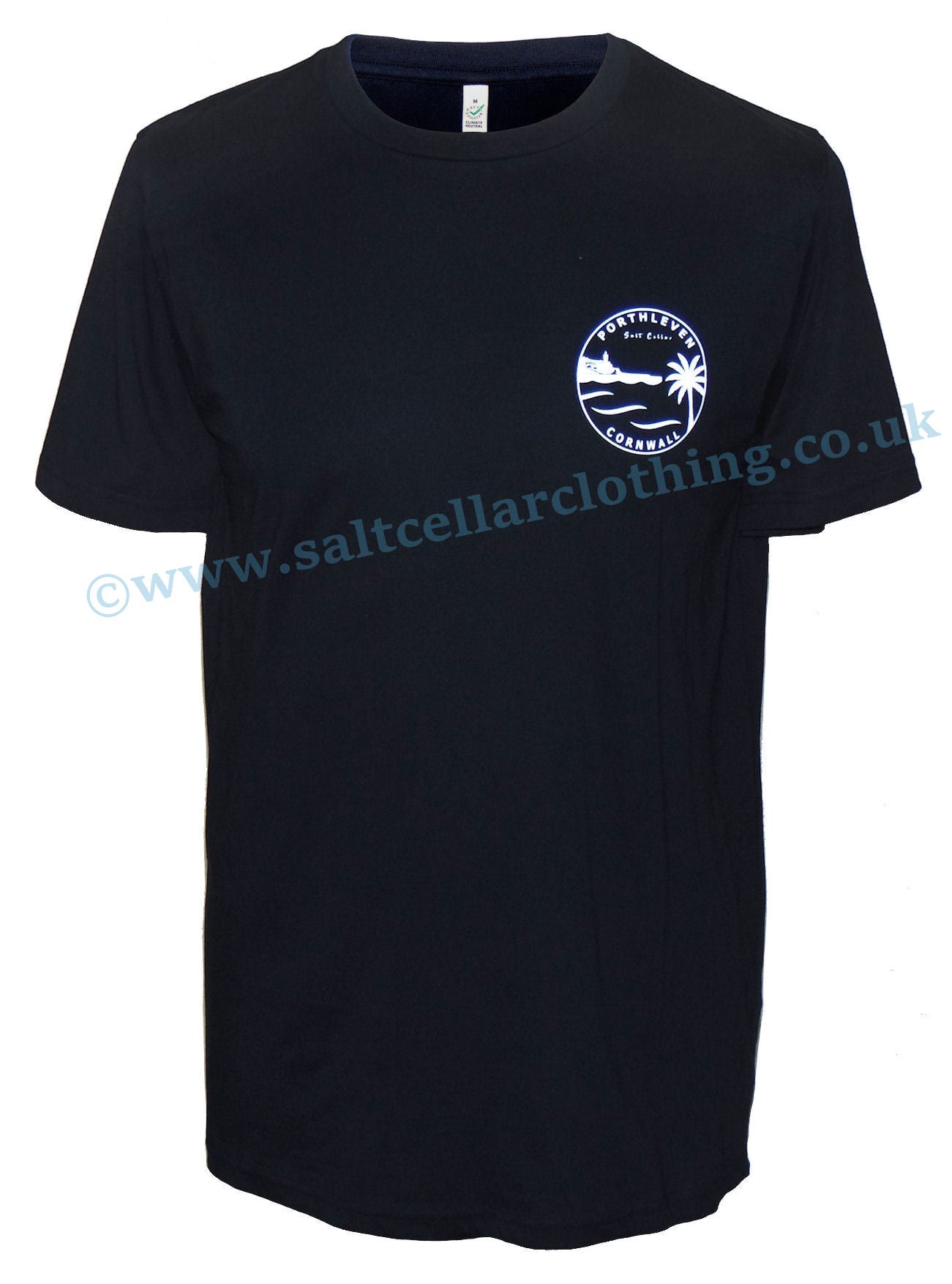 Navy men's Porthleven Cornwall print t-shirt from Salt Cellar