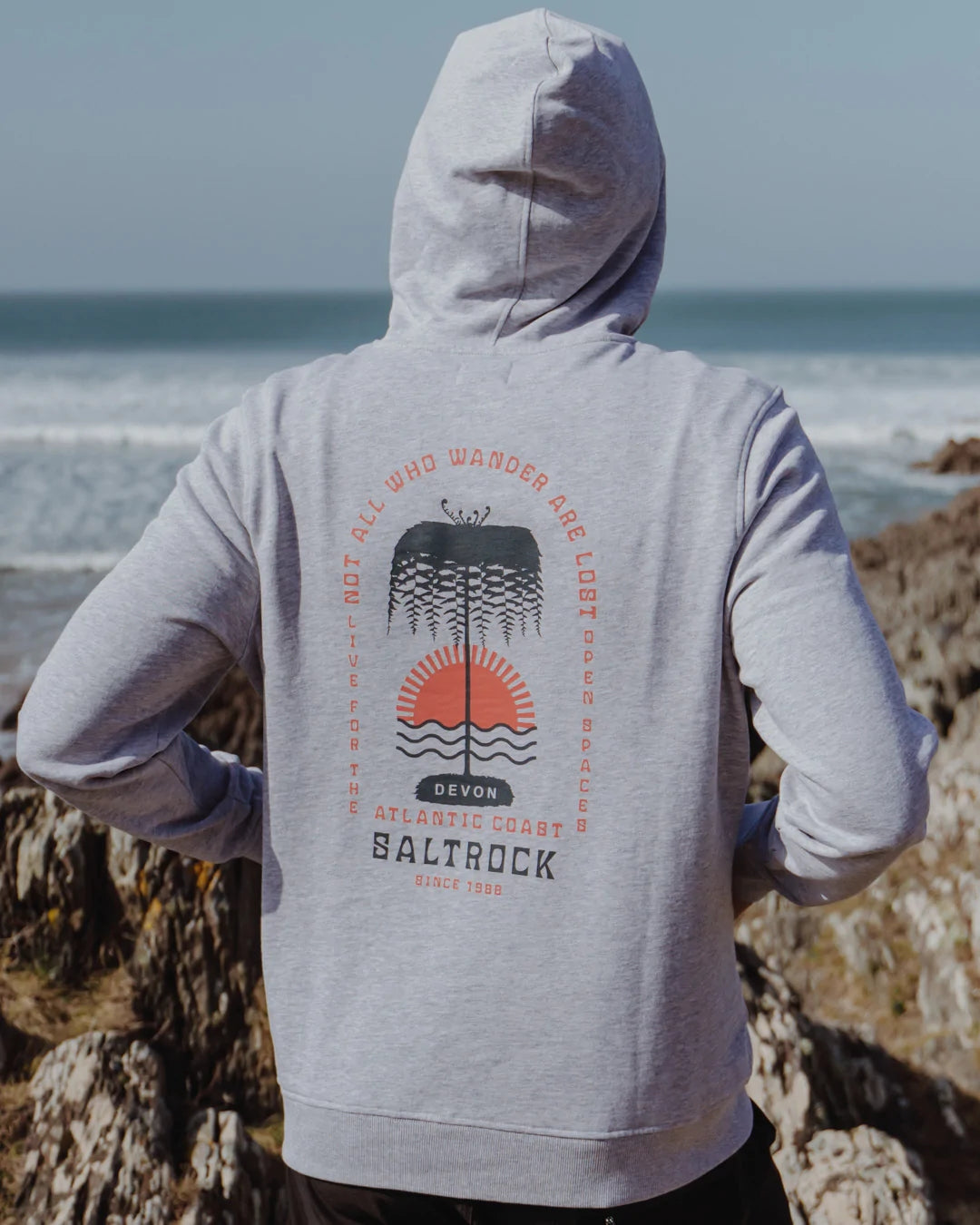Saltrock Mens Palms Rays Waves Pop Hoodie Grey