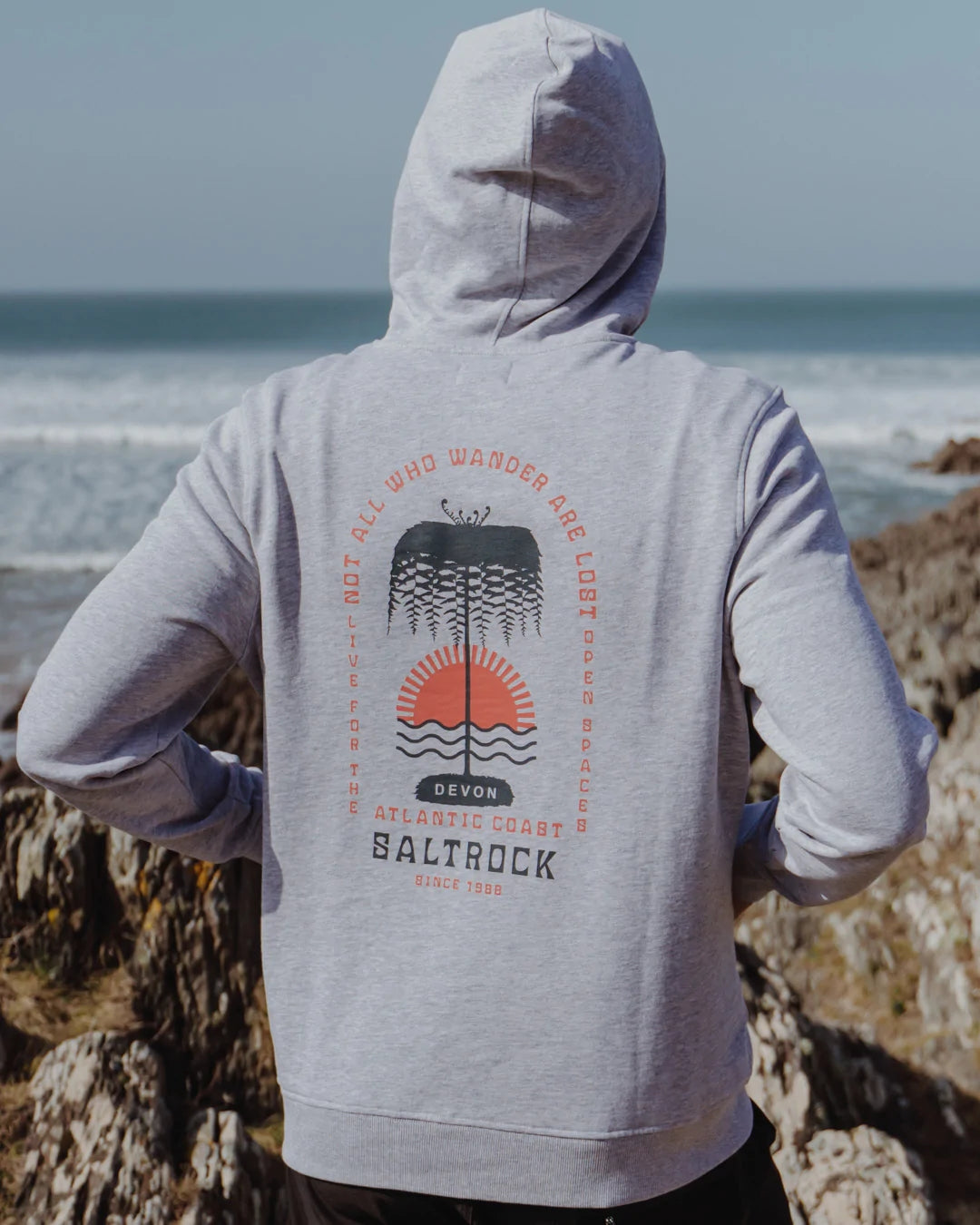 Saltrock Mens 'Palms, Rays & Waves' Pop Hoodie - Grey