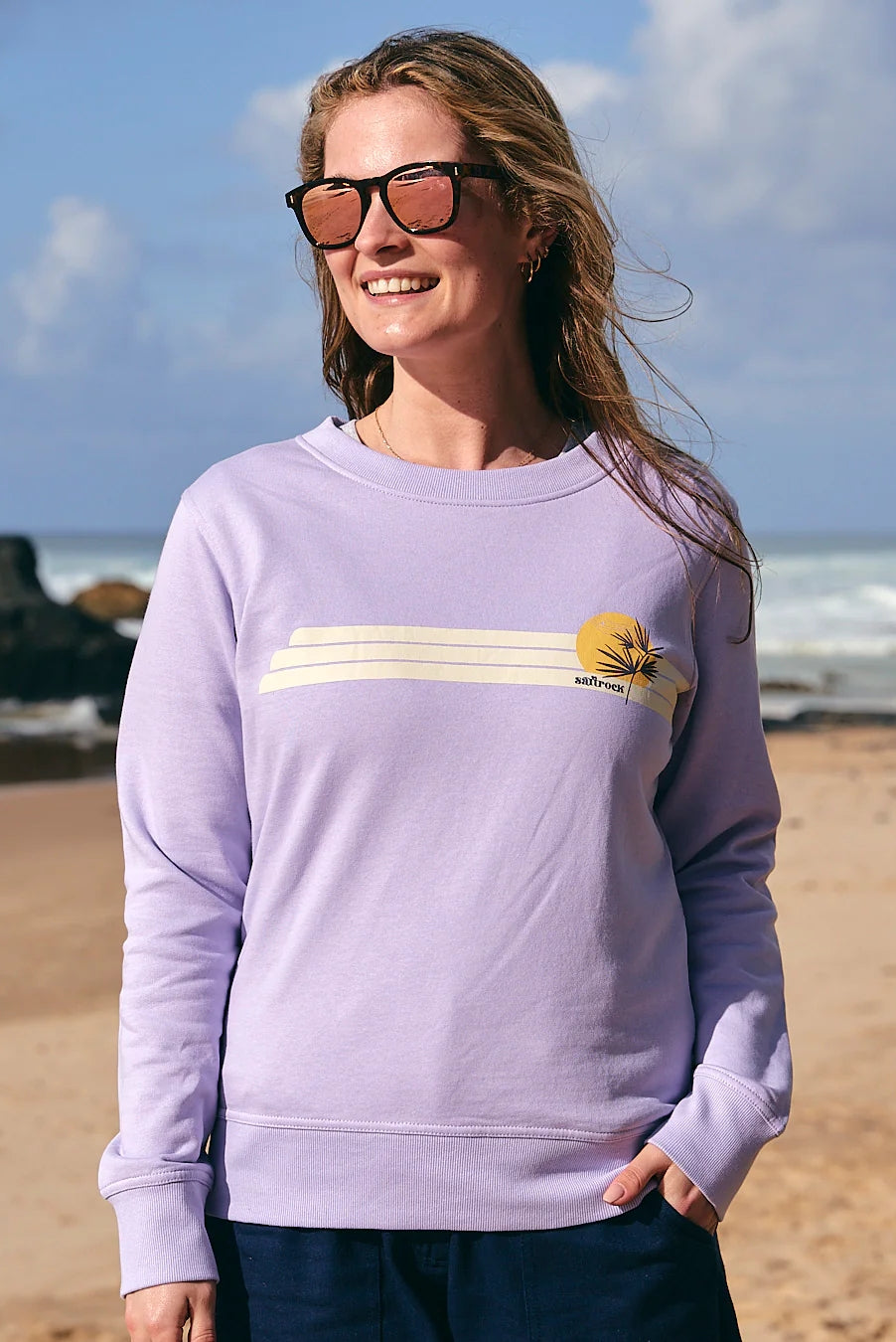 Saltrock Womens Poster Stripe Crew Neck Sweatshirt - Light Purple