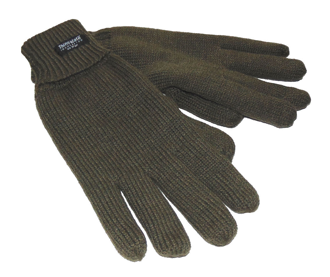 Thinsulate Mens Knitted Fleece Lined 'Max' Gloves - Khaki