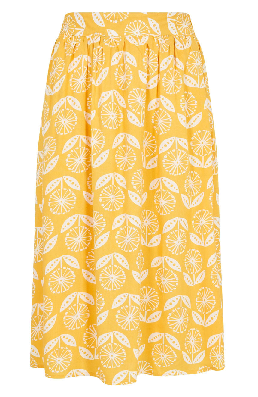Weird Fish Womens 'Bonnie' Floral Print Midi Skirt - Sunshine Yellow