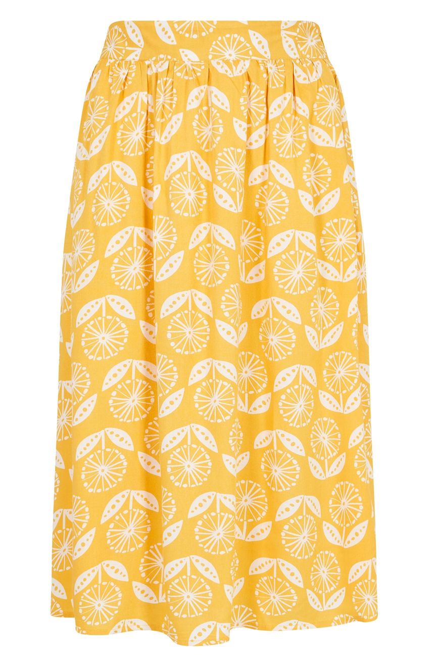 Weird Fish Womens 'Bonnie' Floral Print Midi Skirt - Sunshine Yellow