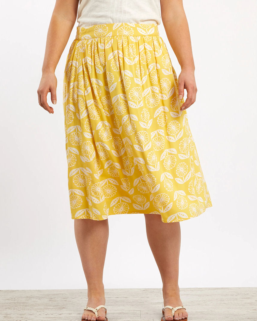 Weird Fish Womens 'Bonnie' Floral Print Midi Skirt - Sunshine Yellow