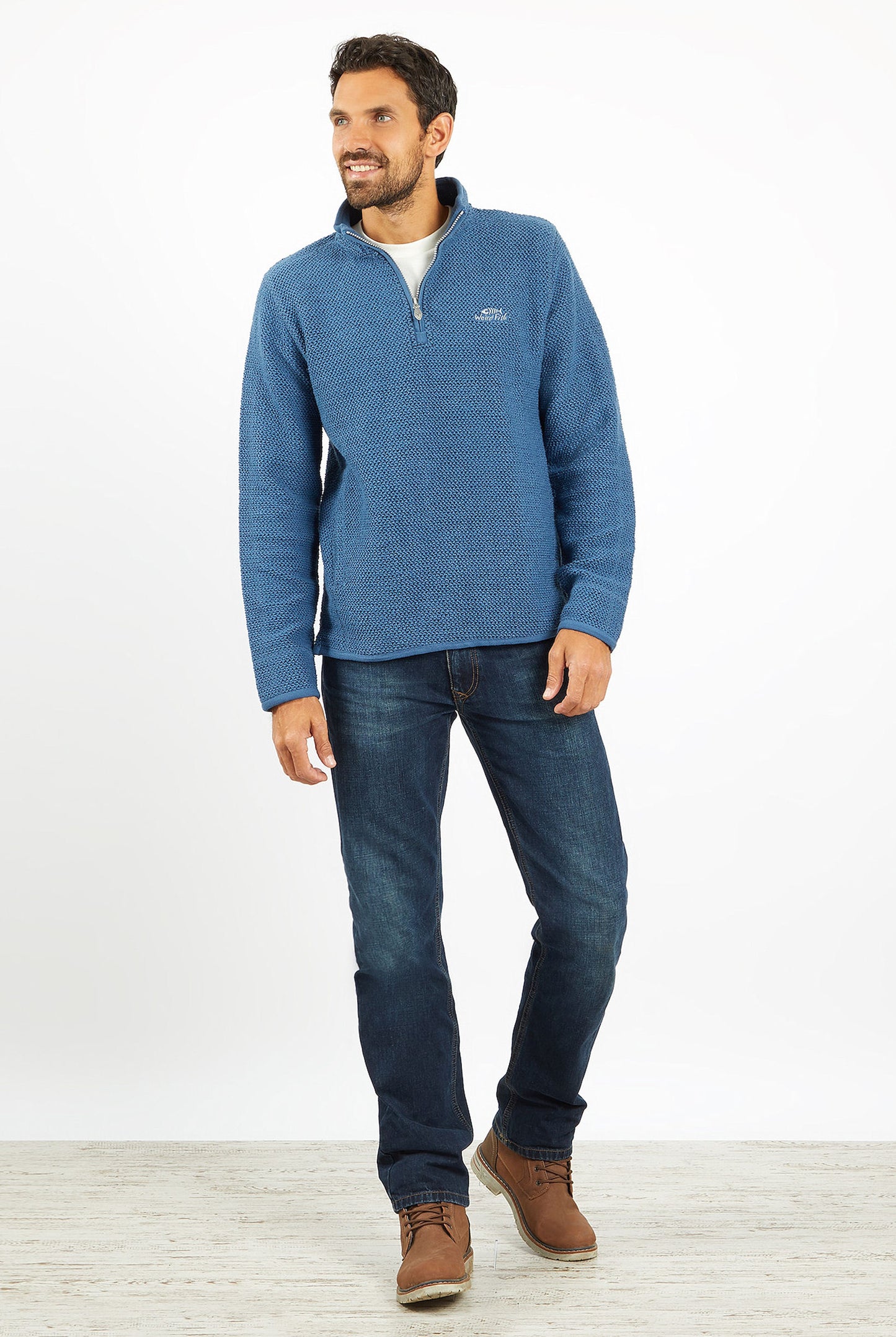 Weird Fish Mens 'Stern' 1/4 Zip Macaroni Knitted Top - Ensign Blue