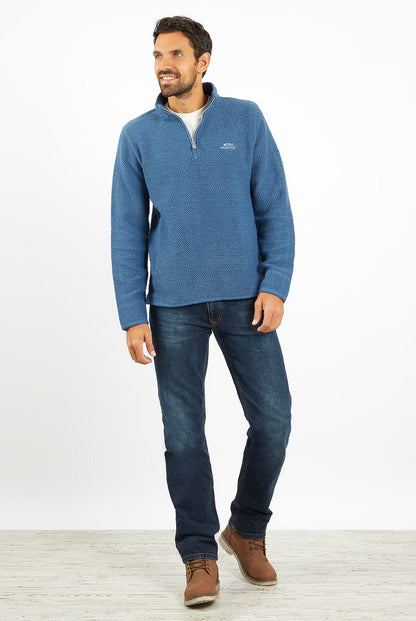 Weird Fish Mens 'Stern' 1/4 Zip Macaroni Knitted Top - Ensign Blue