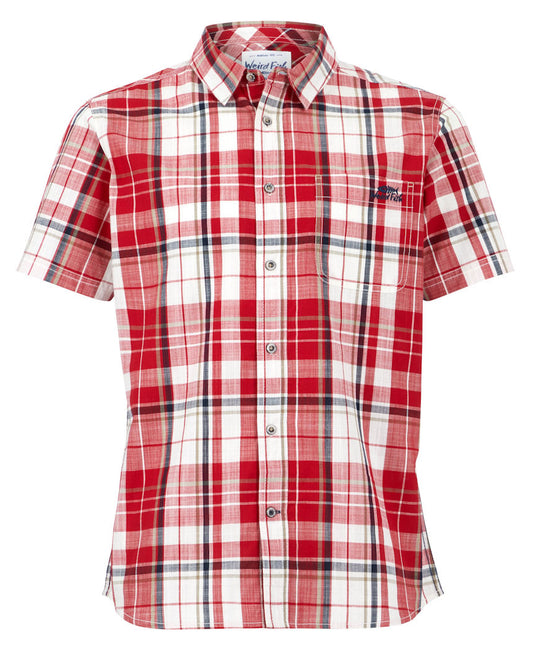 Weird Fish Mens 'Ennis' Short Sleeve Check Shirt - Chilli Pepper Red