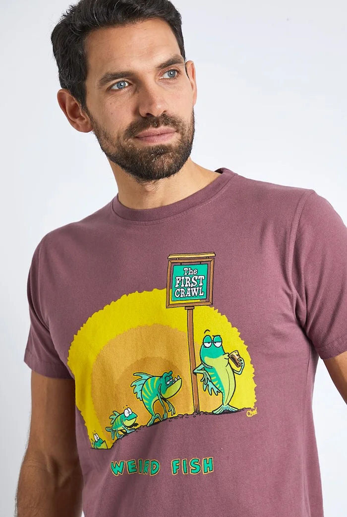 Weird Fish Mens 'First Crawl' Printed Tee - Crushed Berry