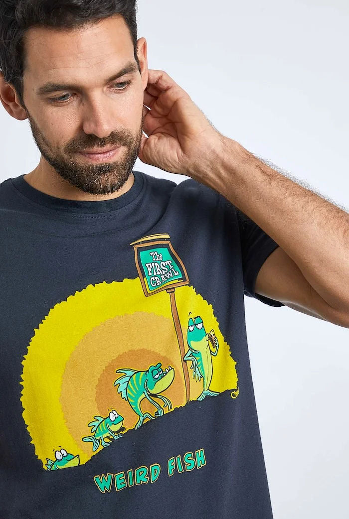 Weird Fish Mens 'First Crawl' Printed Tee - Navy