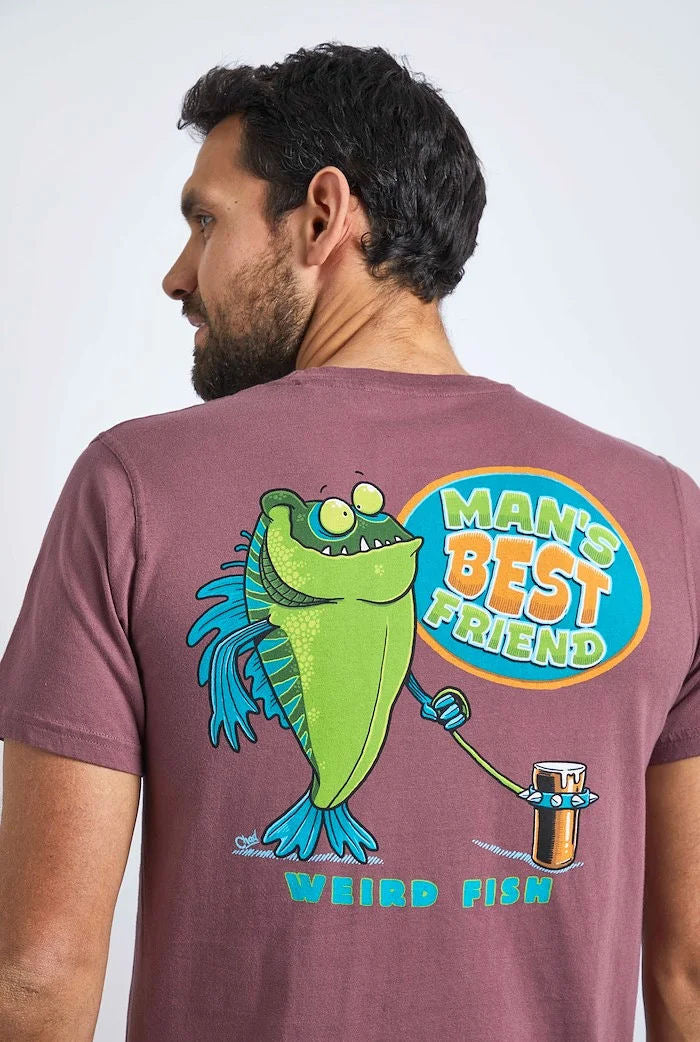 Weird Fish Mens 'Man's Best Friend' Printed Tee - Crushed Berry