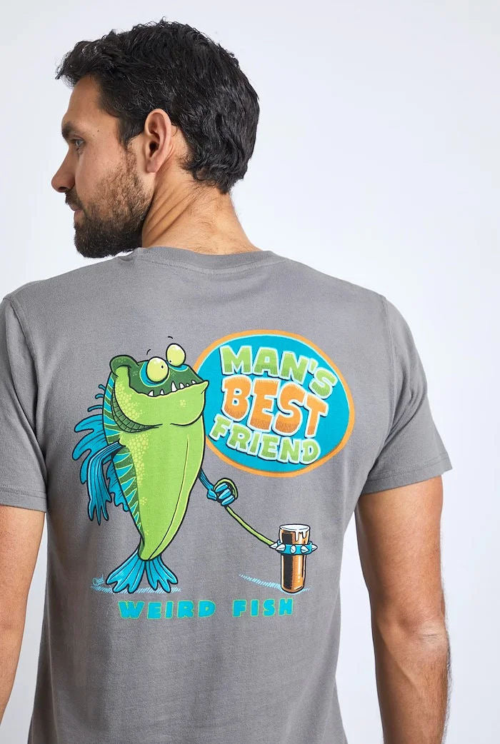 Weird Fish Mens 'Man's Best Friend' Printed Tee - Frost Grey